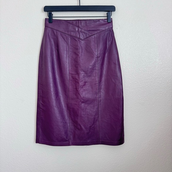 American Vintage Dresses & Skirts - Jacqueline Ferrar Maroon Leather Midi Skirt Classic Vintage 90s Size 6
